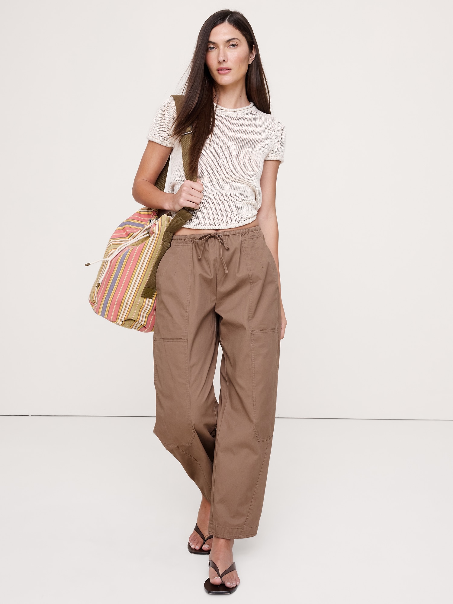 Image number 1 showing, Cotton Poplin Barrel Pull-On Pant