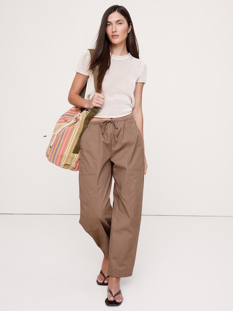 Cotton Poplin Barrel Pull-On Pant