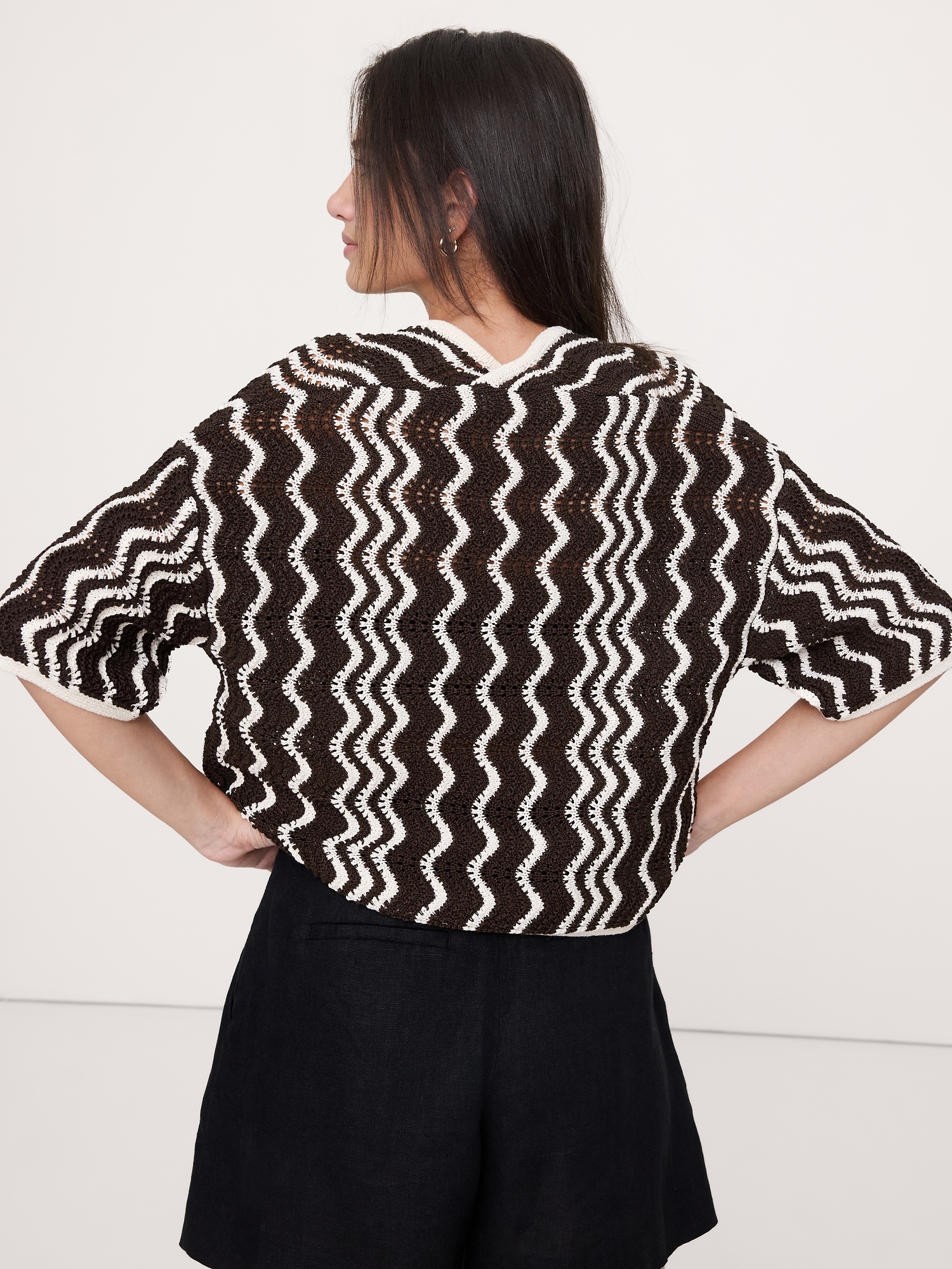 Image number 2 showing, Cotton Scallop Stripe Tie-Front Cardigan