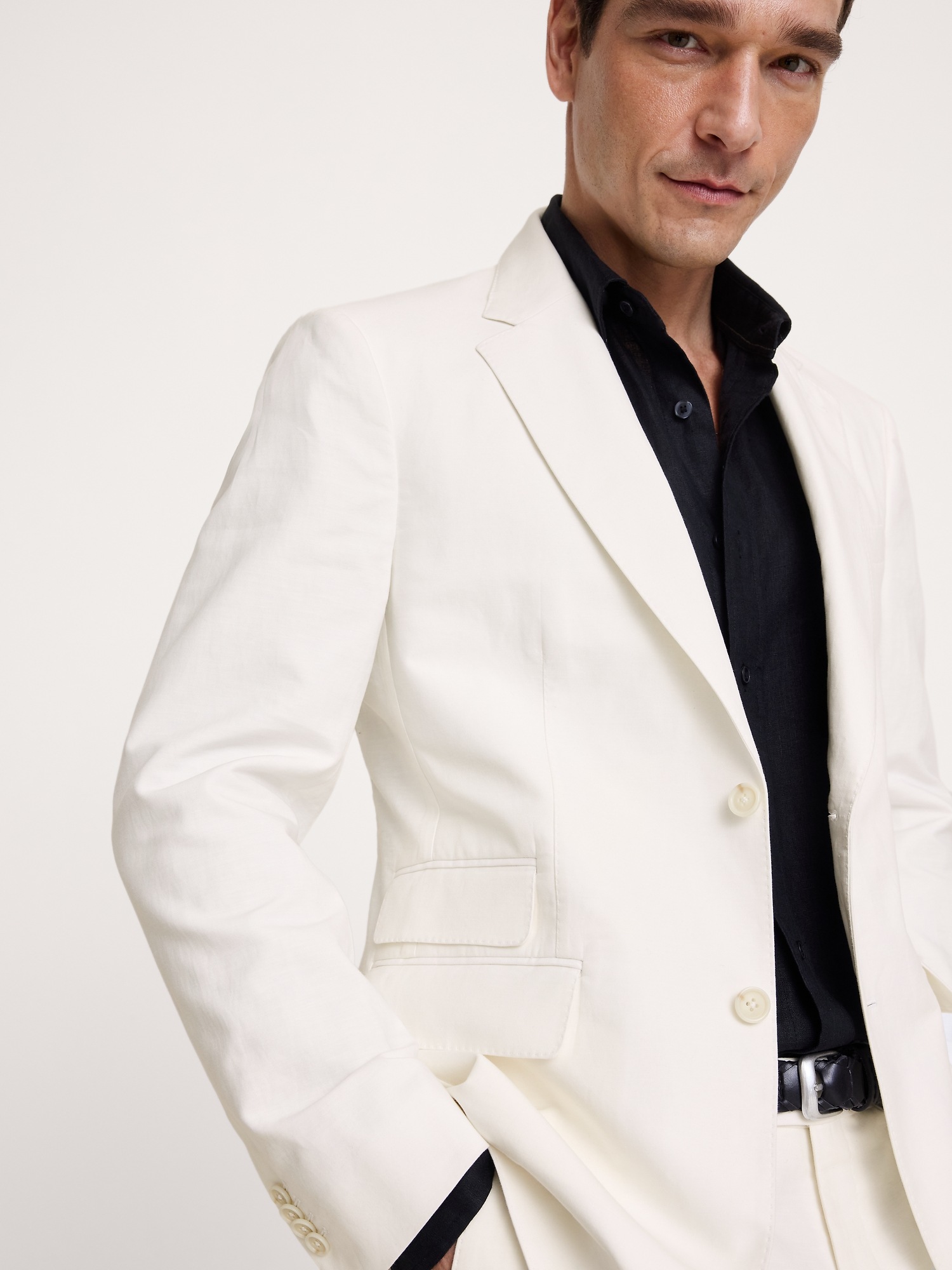 Мужской пиджак Banana Republic Tailored Slim-Fit Italian Cotton-Linen Suit, цвет: Слоновая кость — фото 3