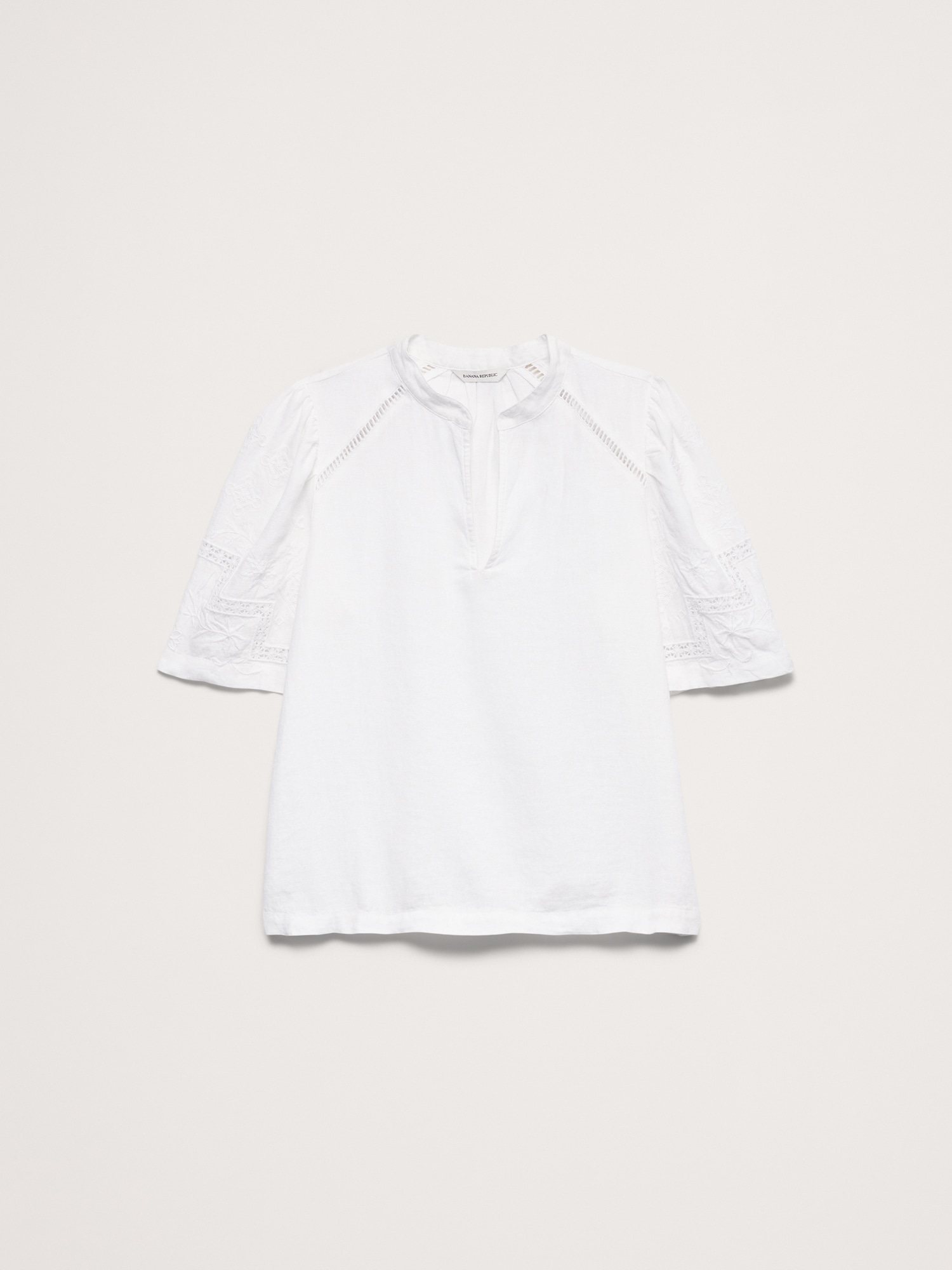 Image number 7 showing, Embroidered Linen Puff-Sleeve Top