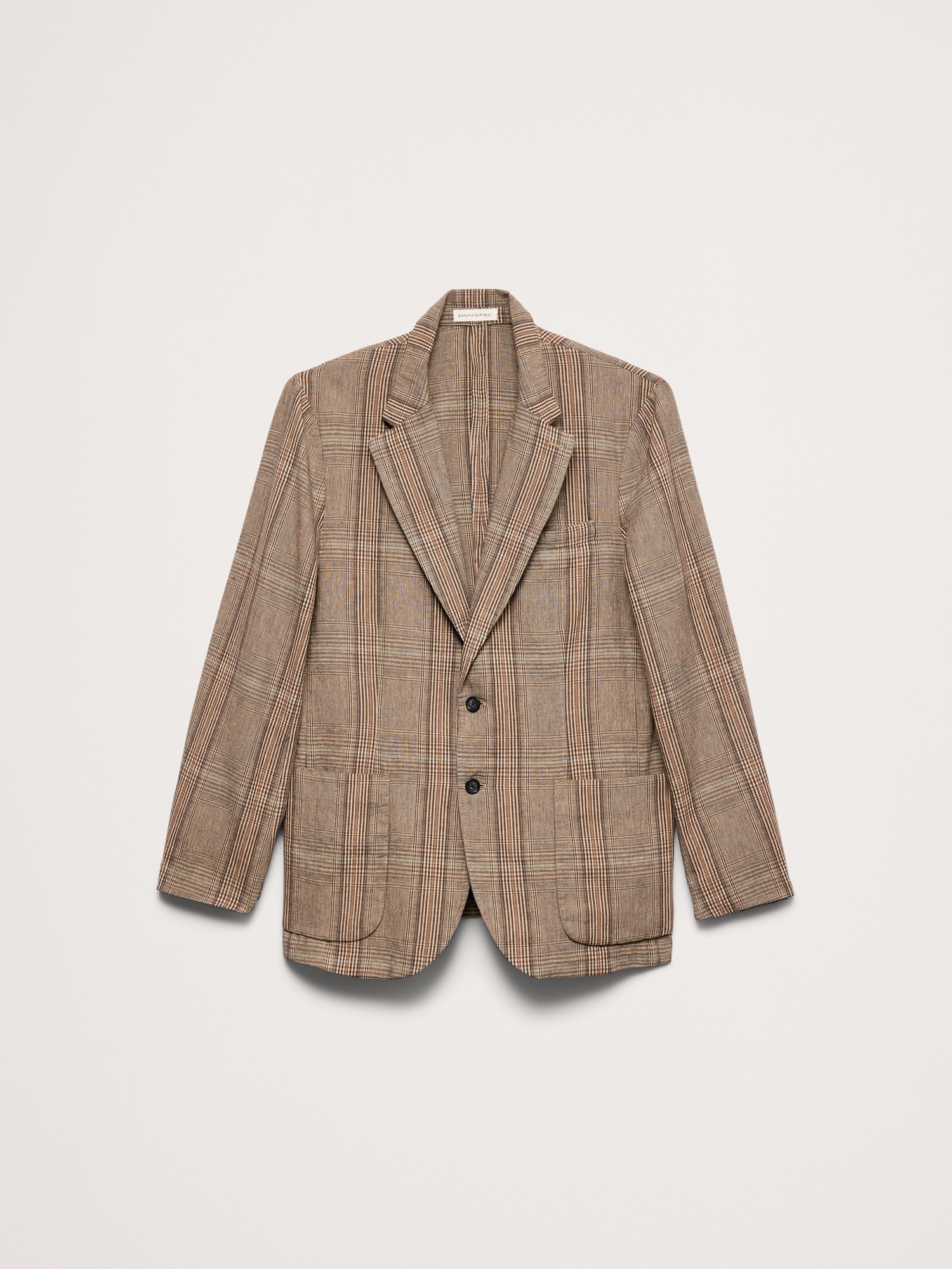 Мужской пиджак Banana Republic Italian Plaid Cotton-Linen Blazer, цвет: Коричневый клетчатый — фото 4