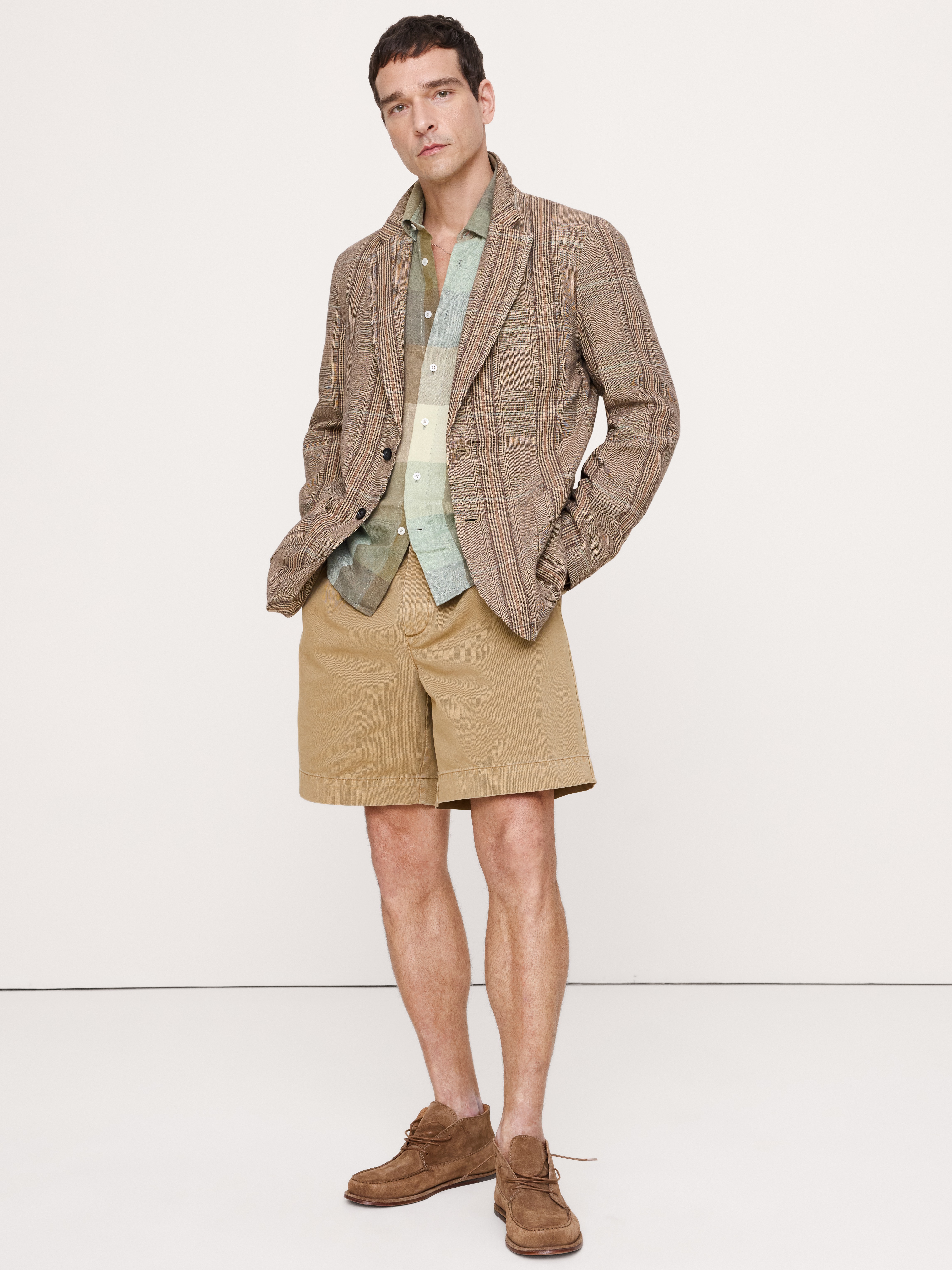 Italian Plaid Cotton-Linen Blazer