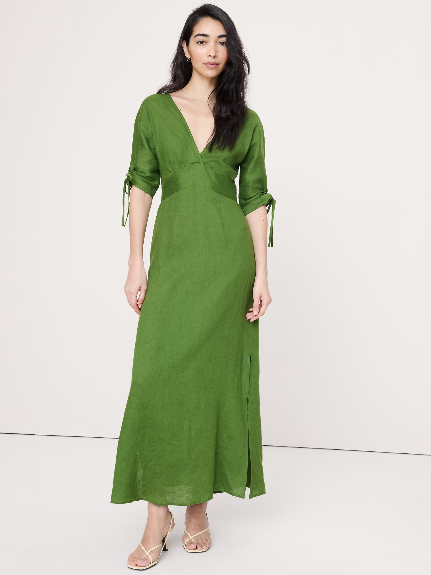 Image number 1 showing, Linen Tie-Sleeve Midi Dress