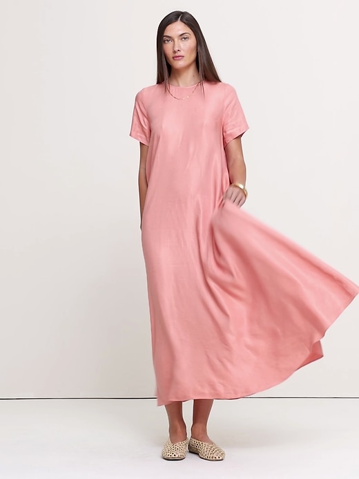 Viscose-Linen Trapeze Maxi Dress | Banana Republic