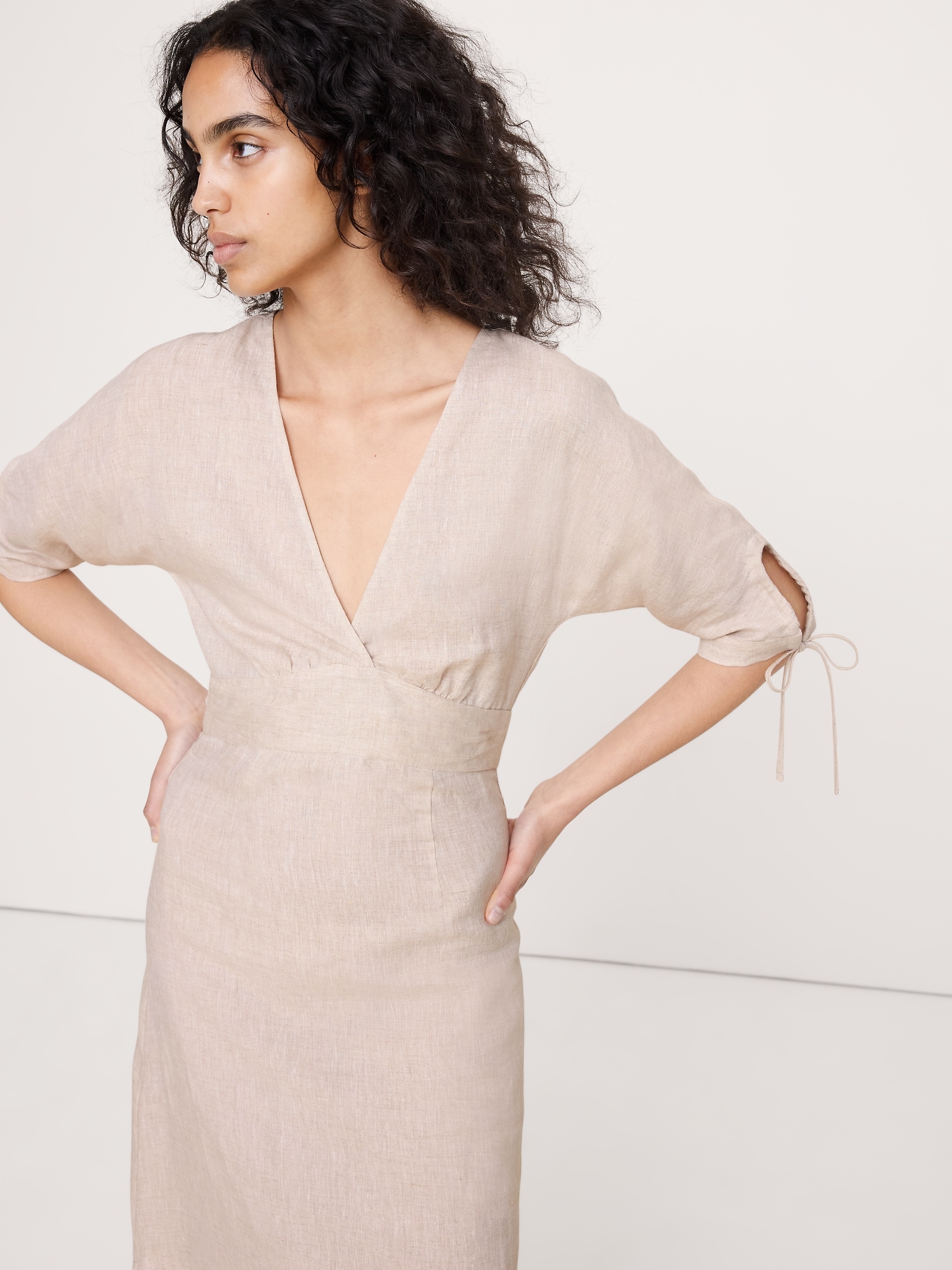 Image number 4 showing, Linen Tie-Sleeve Midi Dress