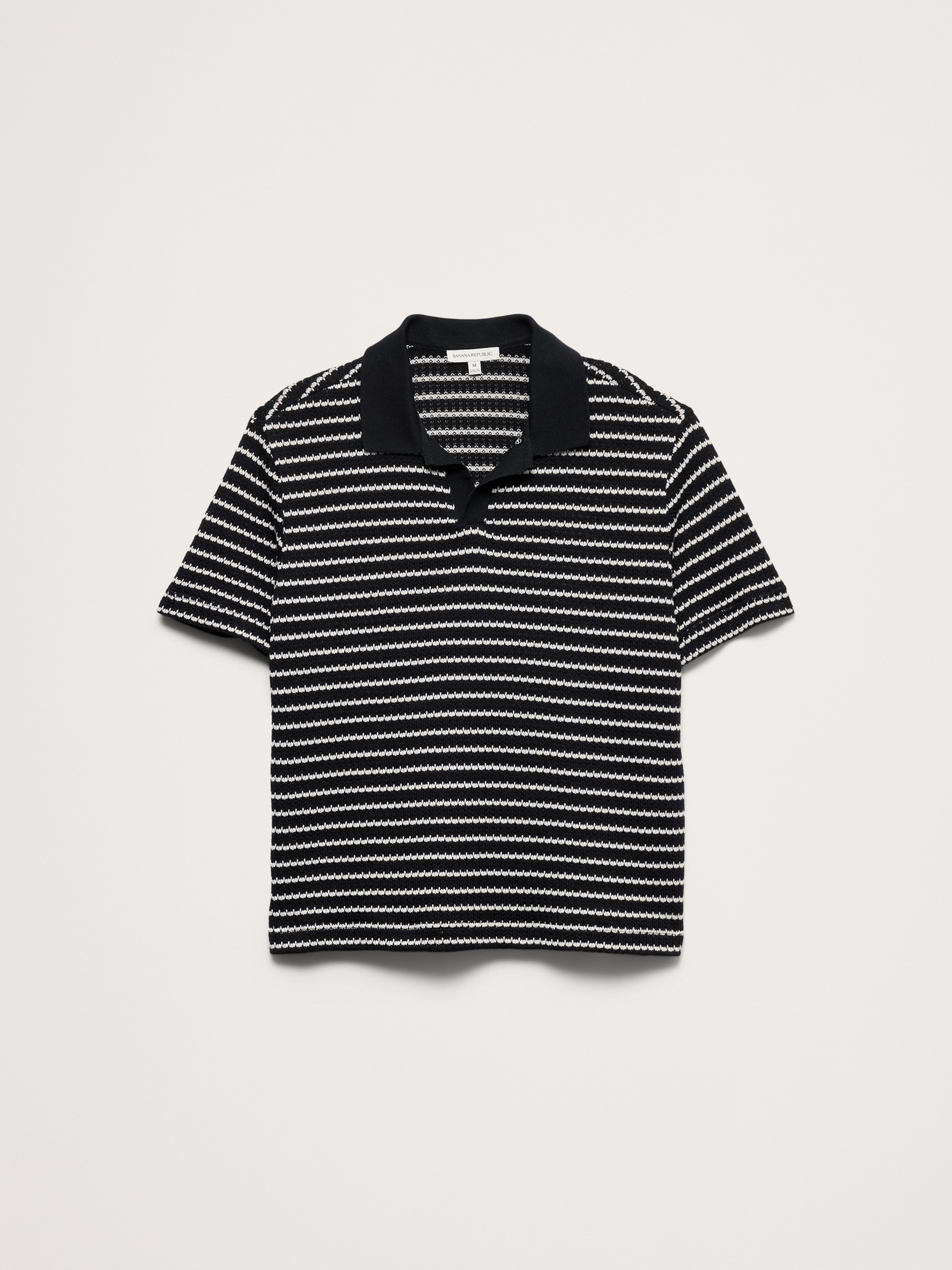 Мужское поло Banana Republic Stripe Johnny-Collar Polo, цвет: Чёрный — фото 4