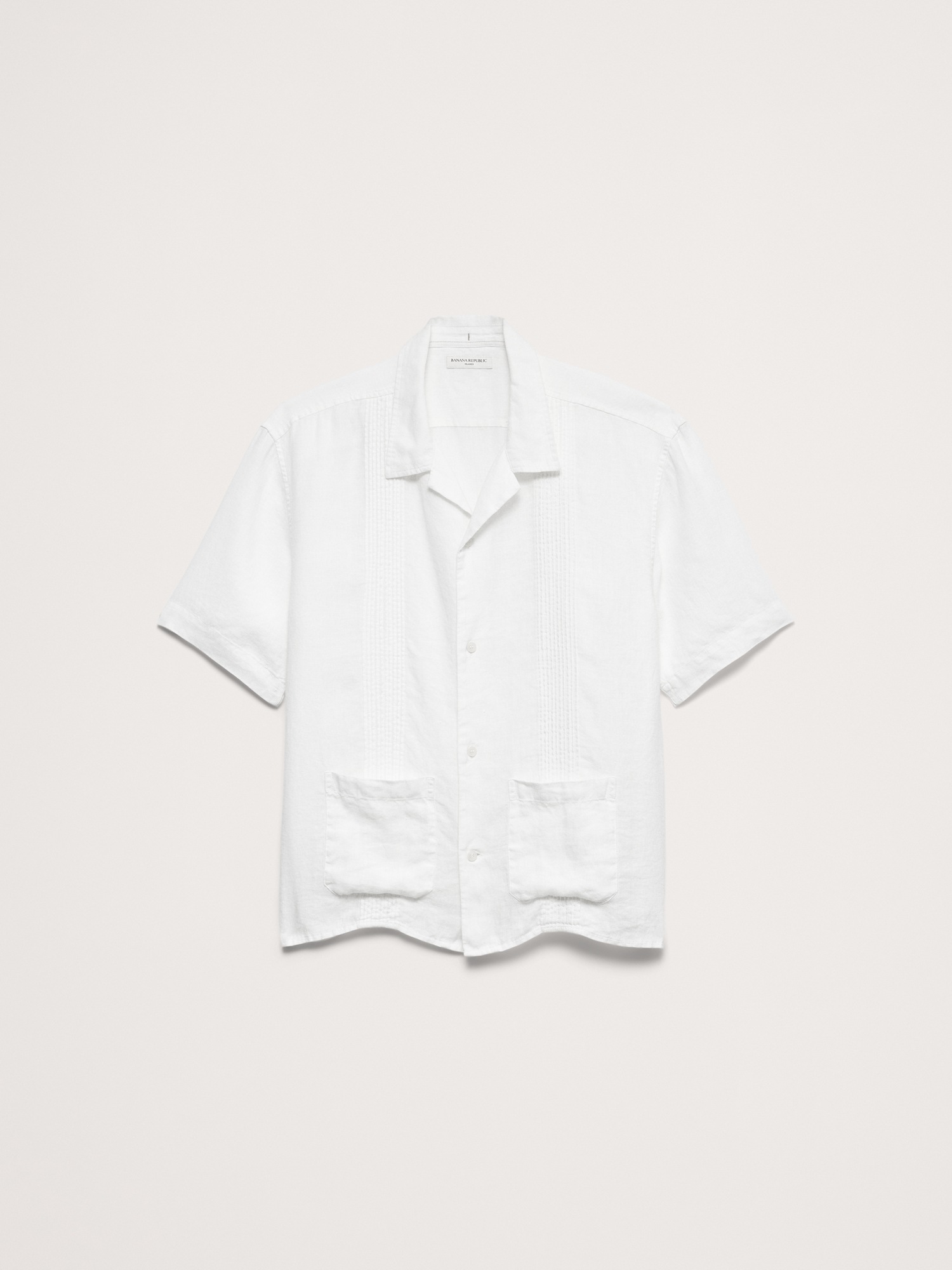 Мужская рубашка Banana Republic Relaxed-Fit Pleated Linen Resort, цвет: Белый — фото 4