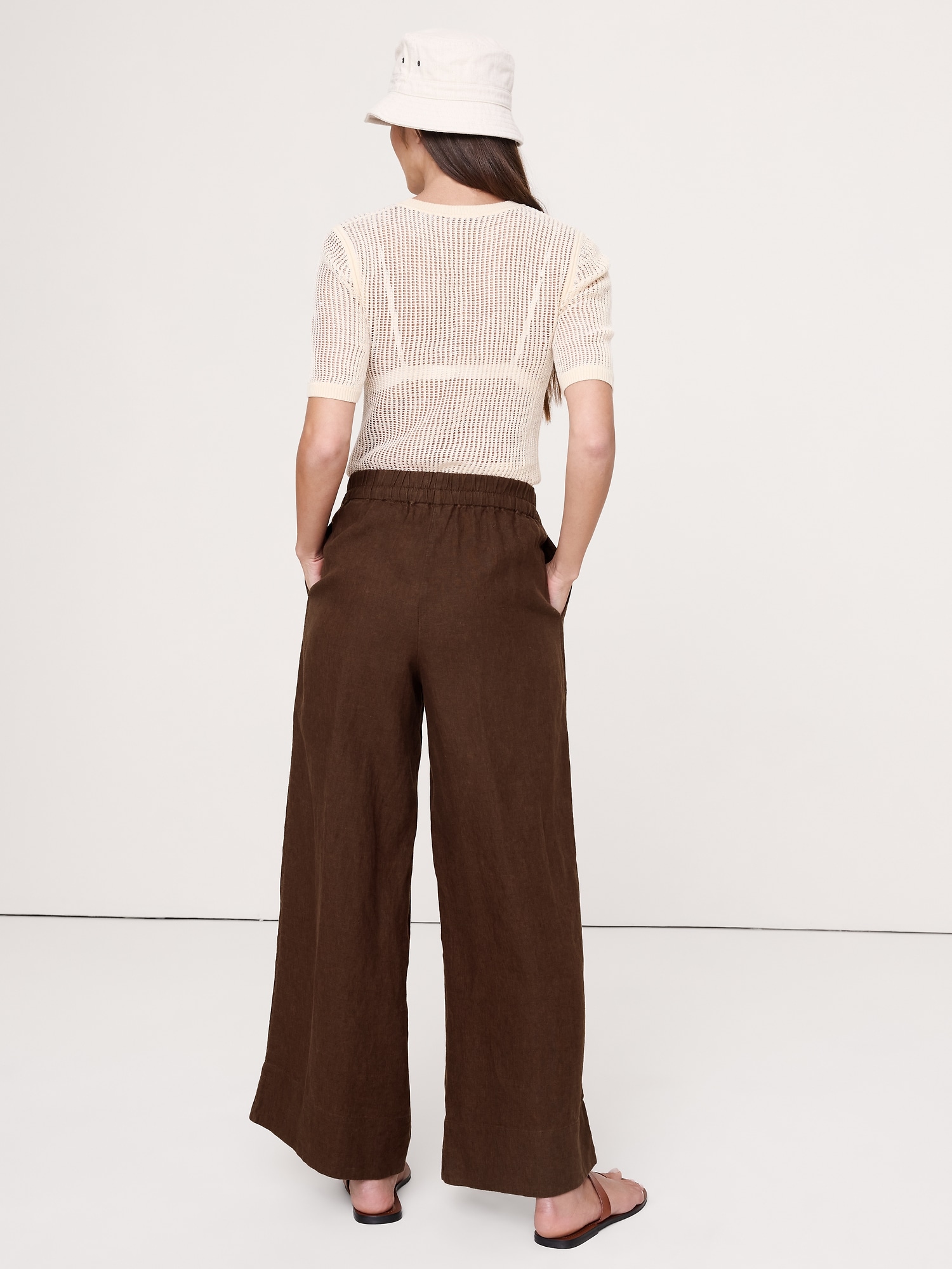 Image number 6 showing, High-Rise Wide-Leg Linen Pull-On Ankle Pant