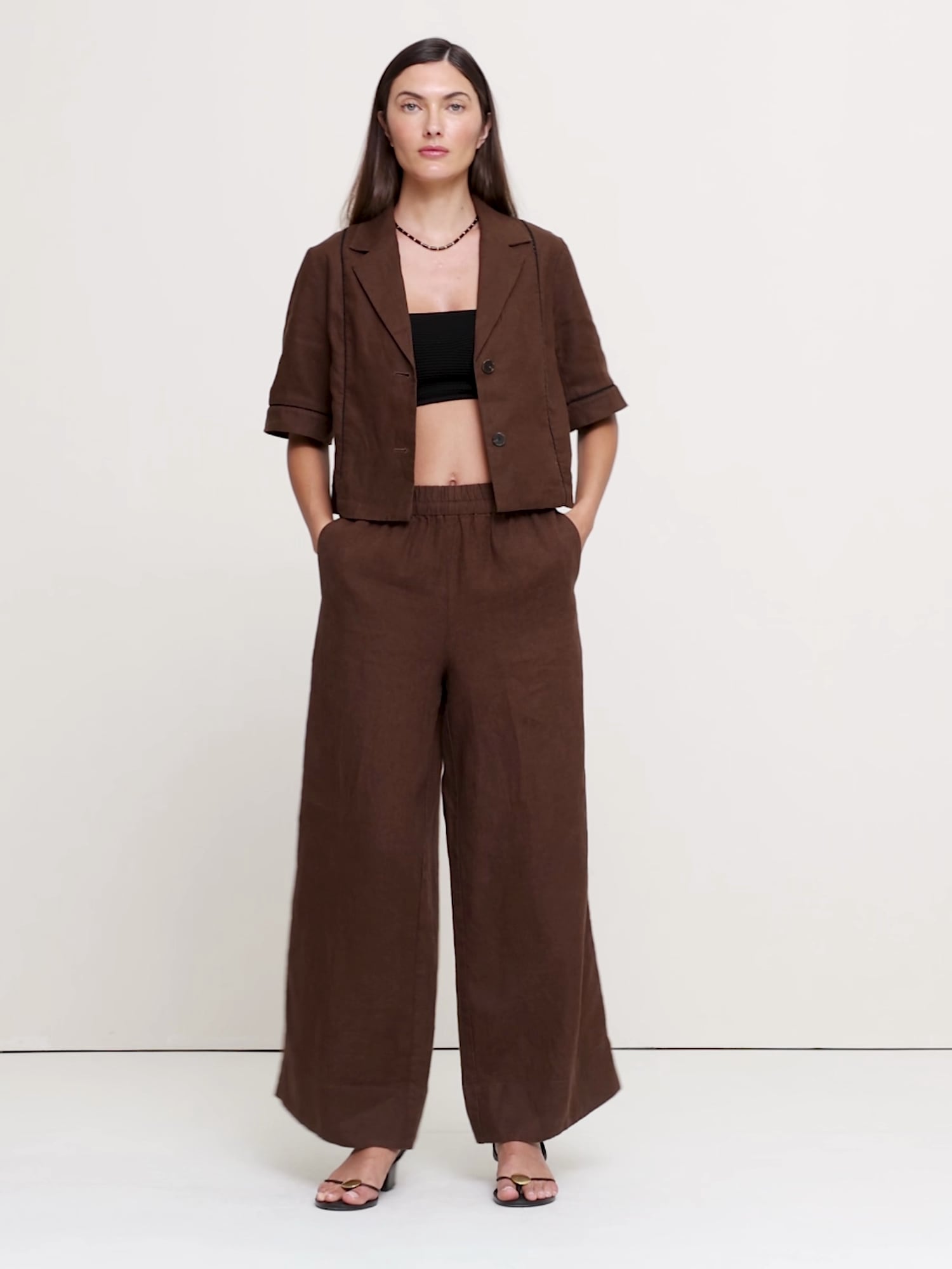 Linen Short-Sleeve Blazer Top - thumbnail 7