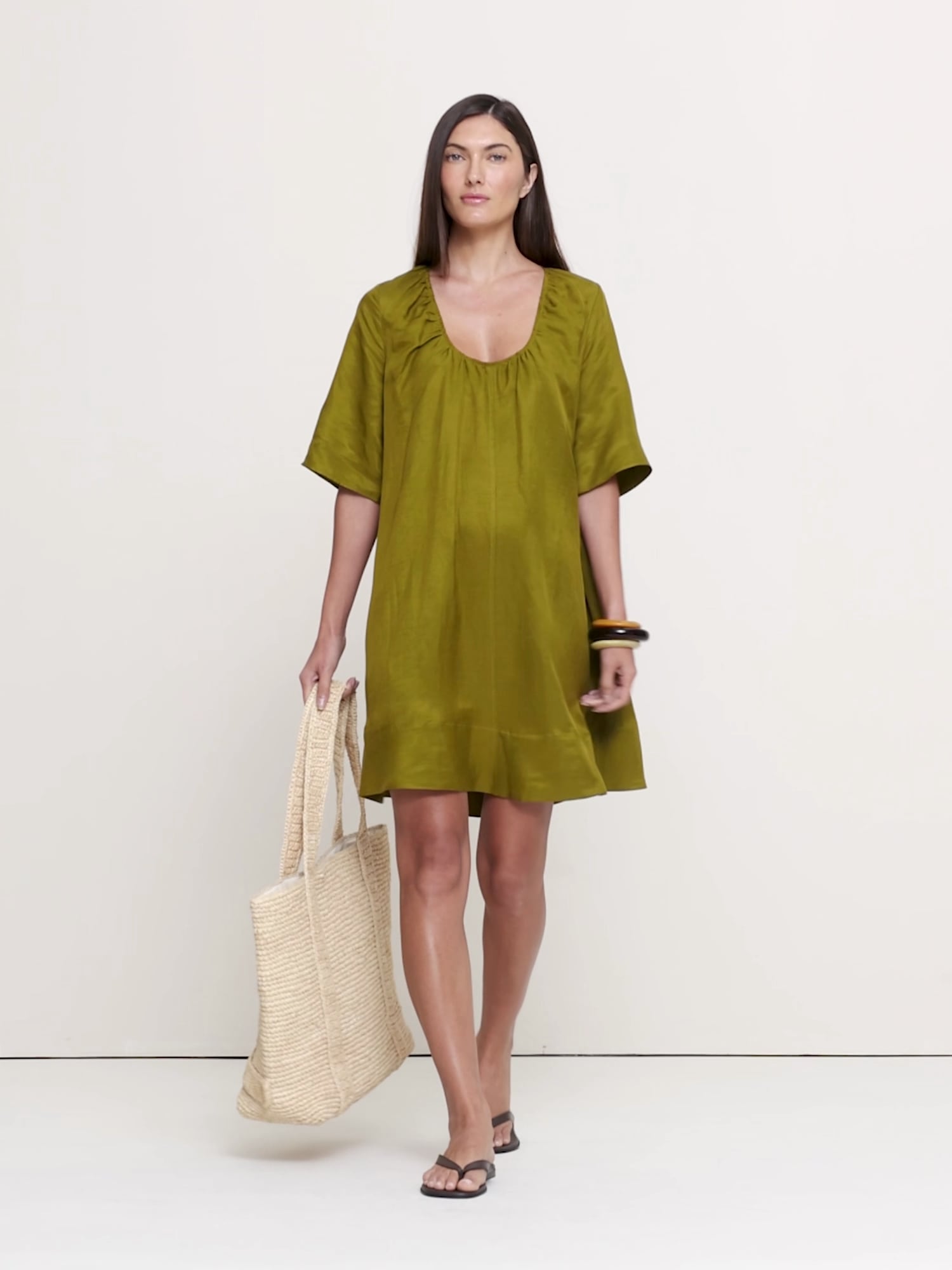 Banana Republic Women's Viscose-Linen Scoop-Neck Mini Dress Tree Moss Green Size S