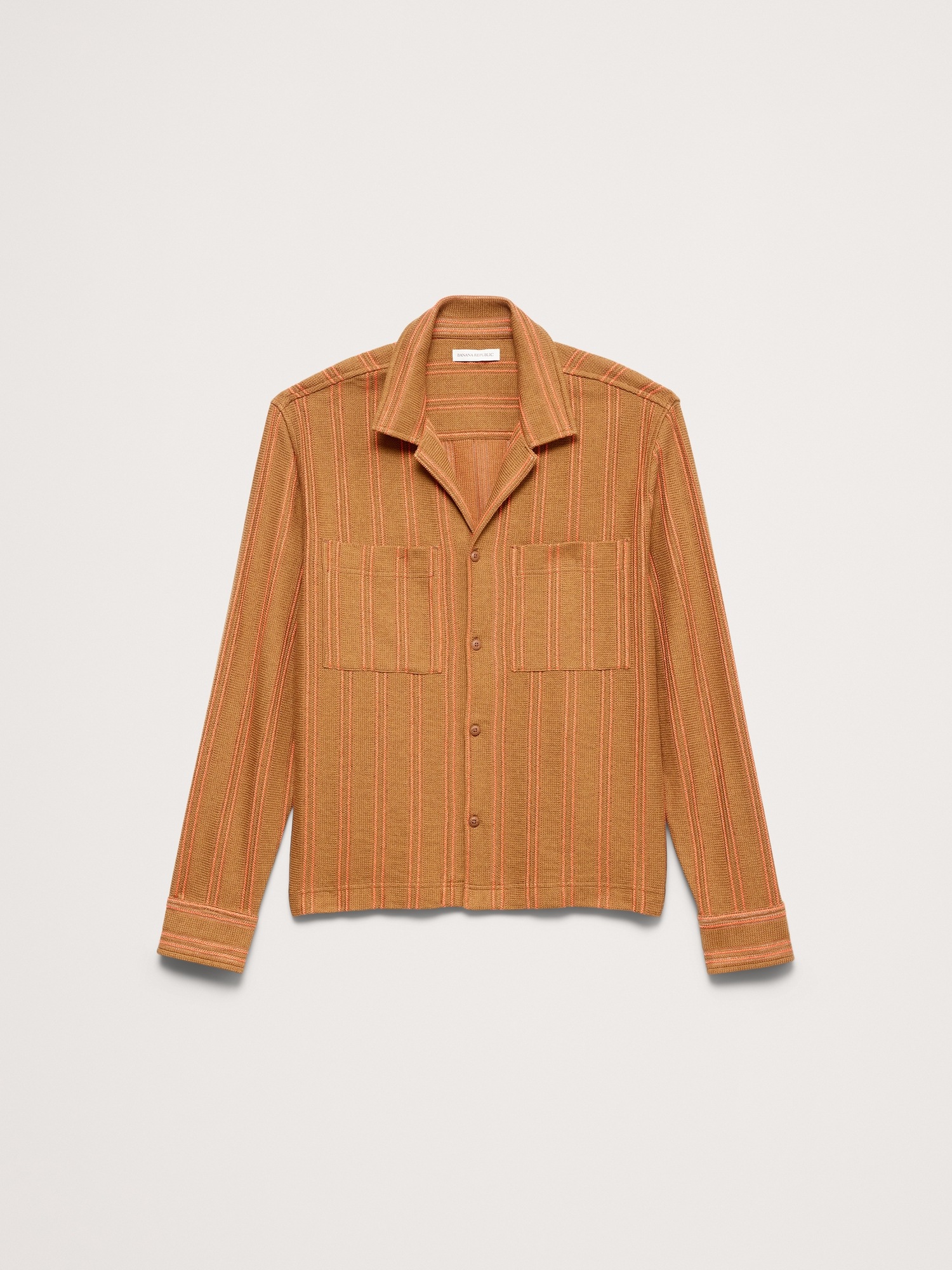 Мужская рубашка Banana Republic Striped Knit Resort, цвет: Коричный кофейный коричневый — фото 4