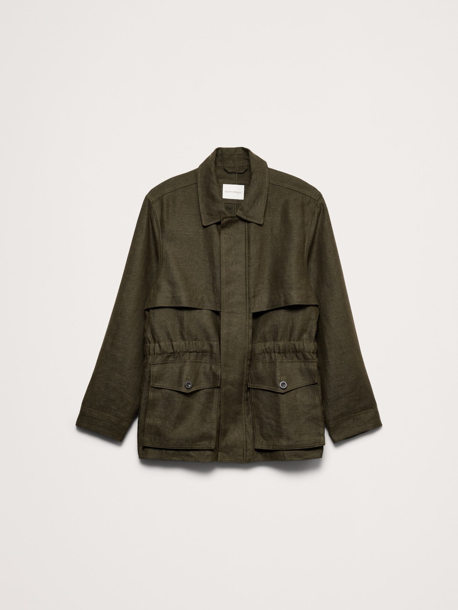 Мужская куртка Banana Republic Linen Canvas Utility, цвет: Тёмный оливковый зелёный — фото 4