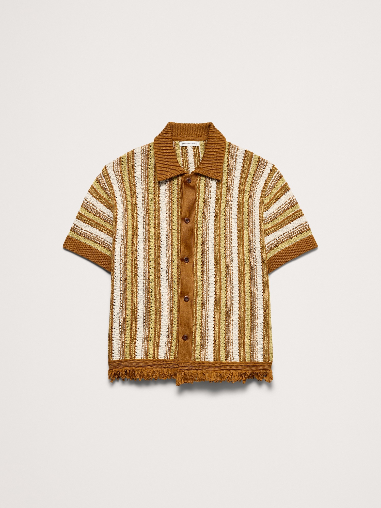 Мужской кардиган Banana Republic Fringe Cotton Polo Cardigan, цвет: Коричневый — фото 4