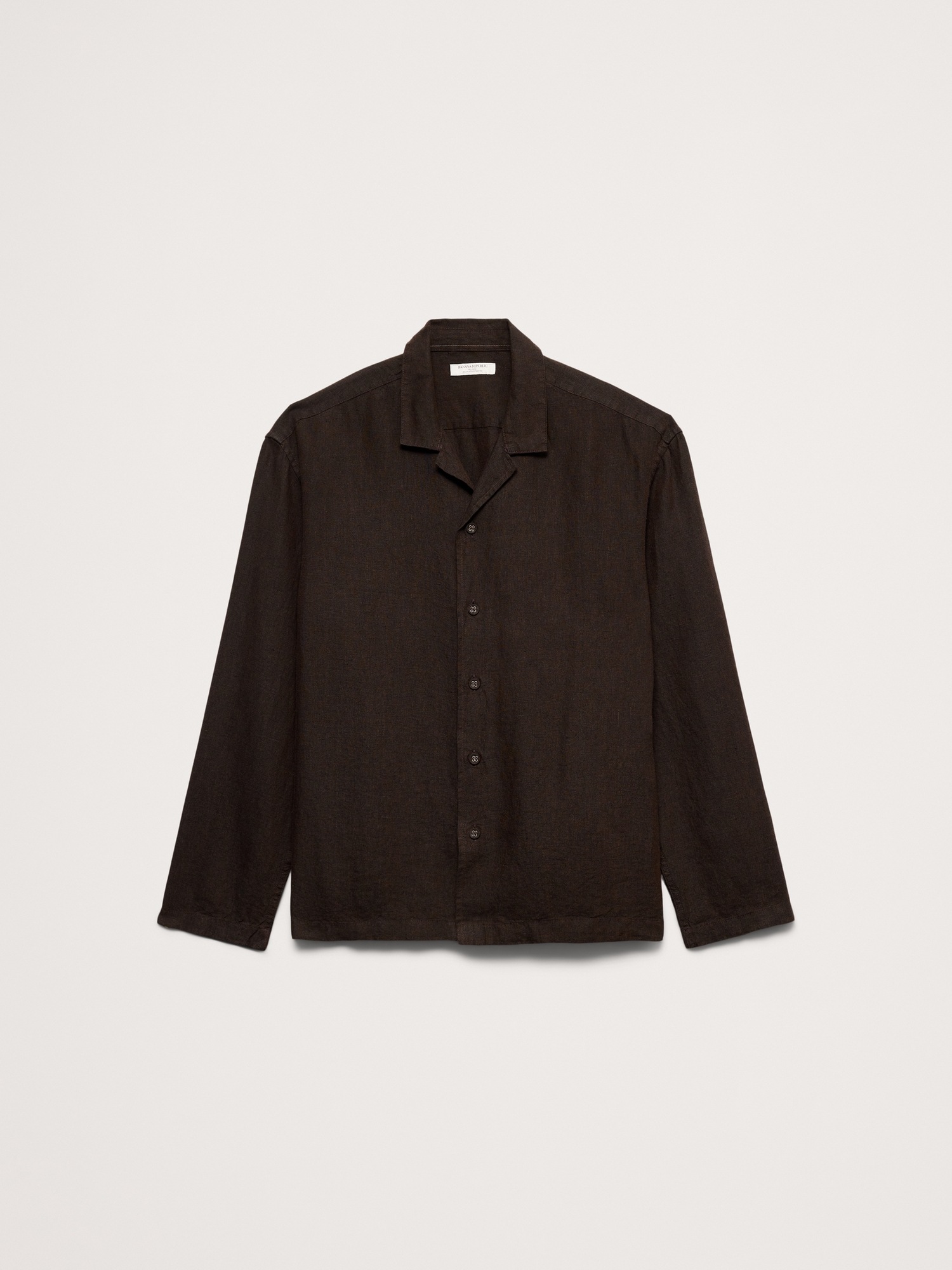 Мужская рубашка Banana Republic Relaxed-Fit Linen Long-Sleeve Resort, цвет: Шоколадный коричневый — фото 4