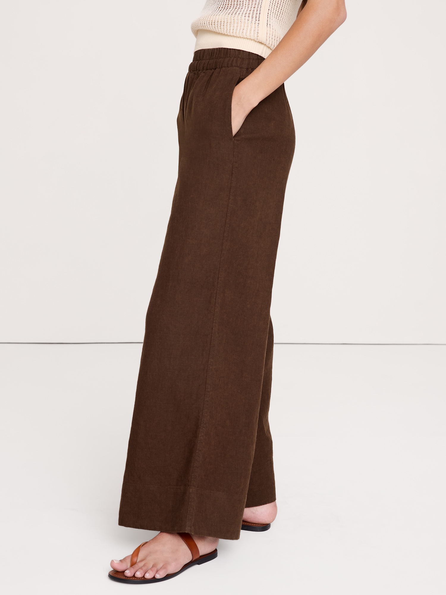 Image number 7 showing, High-Rise Wide-Leg Linen Pull-On Ankle Pant
