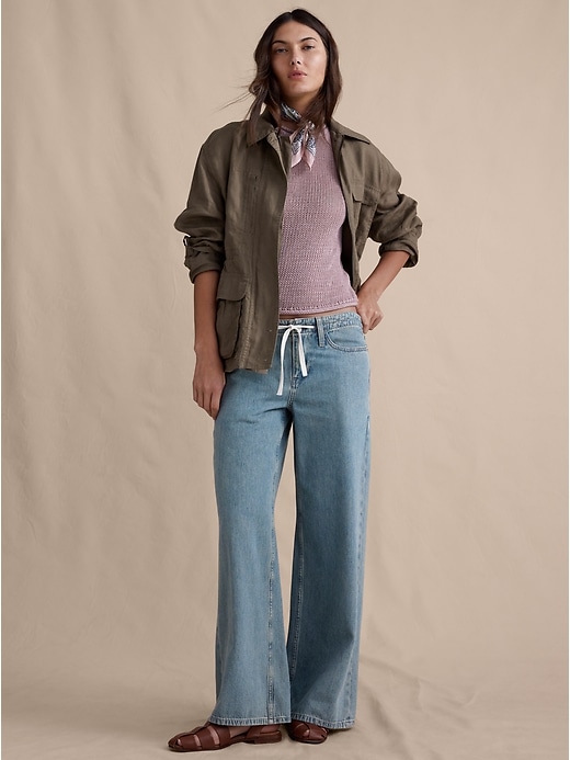 Mid-Rise Wide-Leg Drawstring Jean