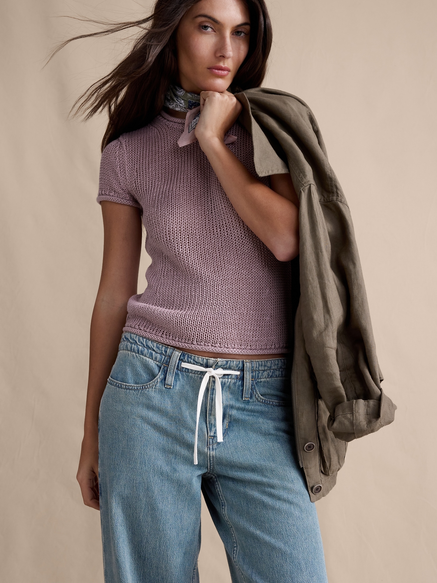 Image number 4 showing, Mid-Rise Wide-Leg Drawstring Jean