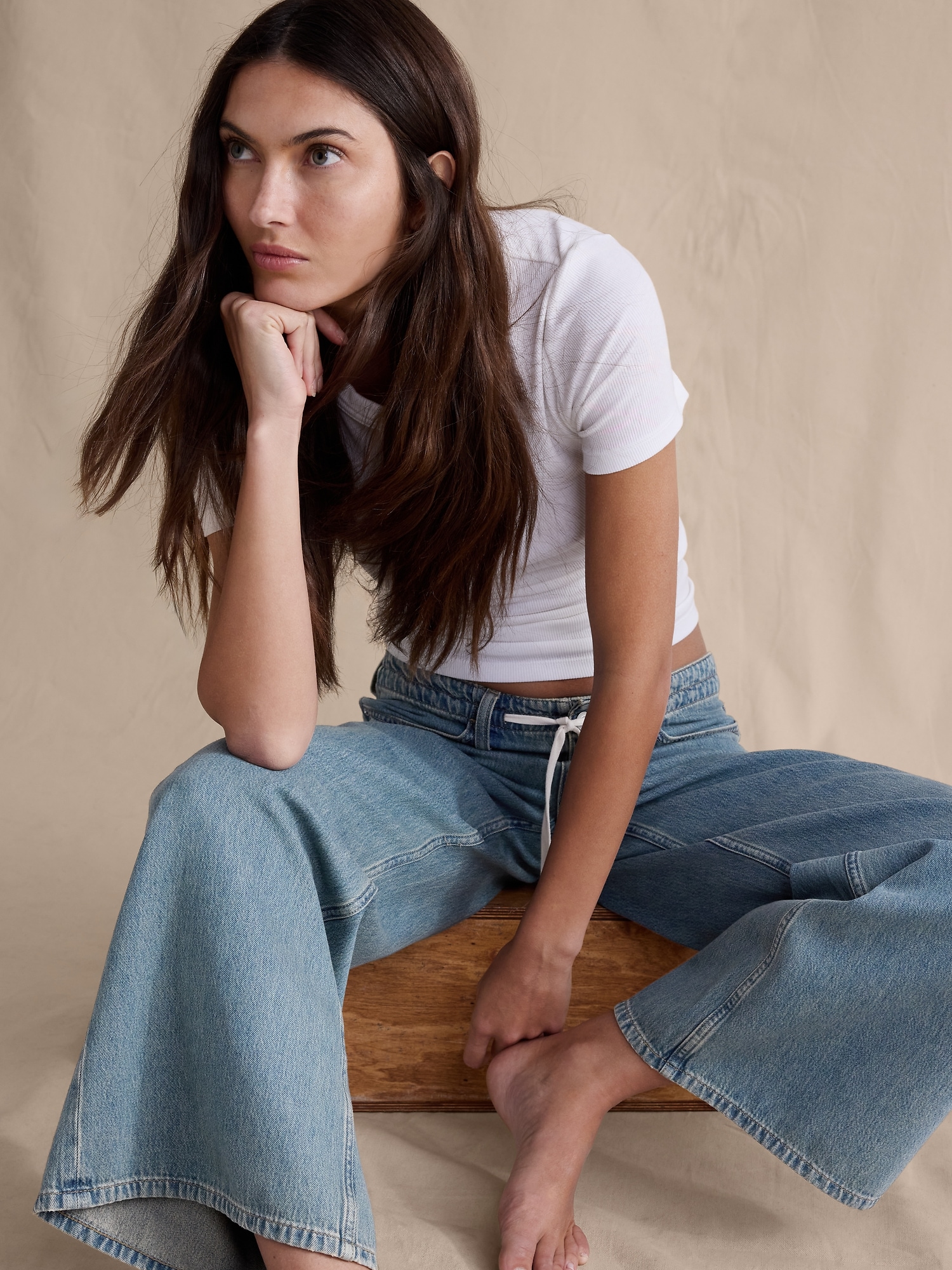 Image number 5 showing, Mid-Rise Wide-Leg Drawstring Jean