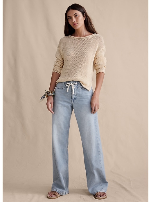 Mid-Rise Wide-Leg Drawstring Jean