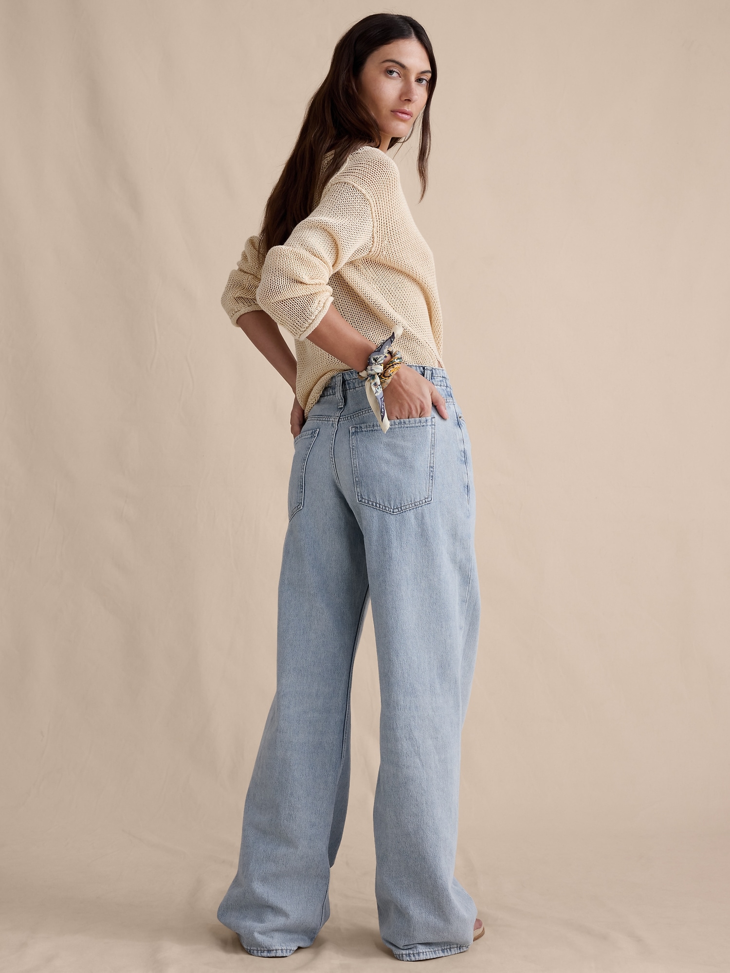 Image number 3 showing, Mid-Rise Wide-Leg Drawstring Jean