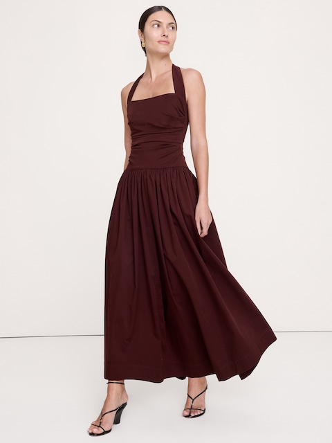 Stretch-Cotton Halter Maxi Dress - Radicchio Burgundy