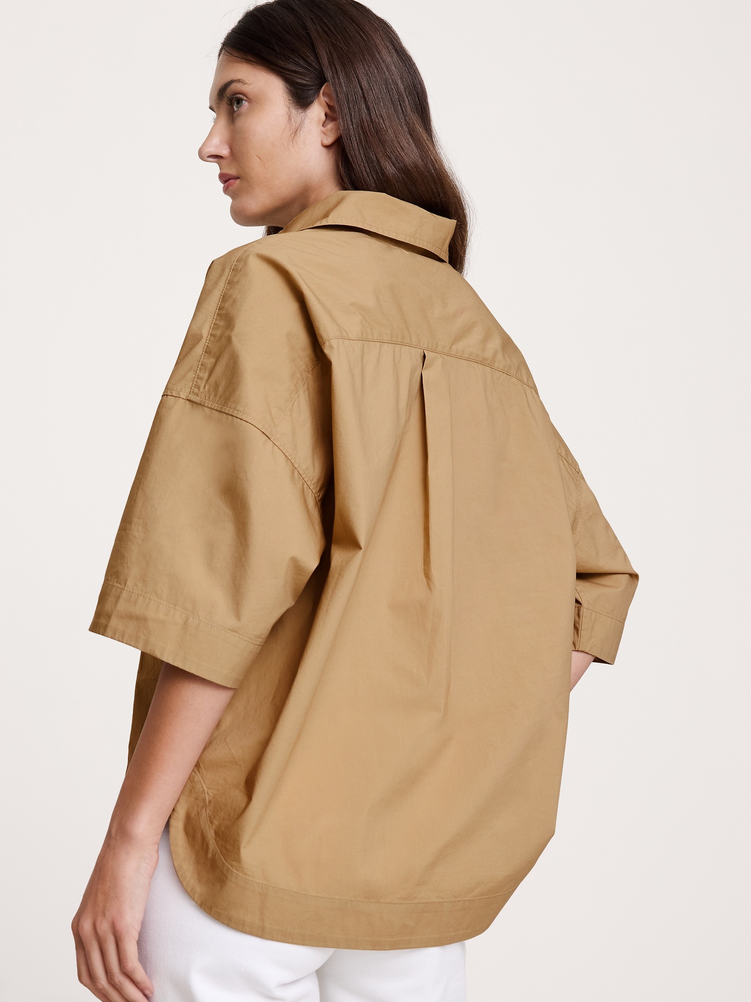 Женский топ Banana Republic Cotton Poplin Popover Tunic, цвет: Хаки бежевый — фото 2