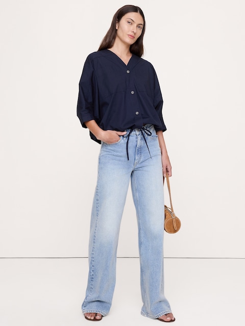 Stretch-Cotton Drawstring-Hem Top