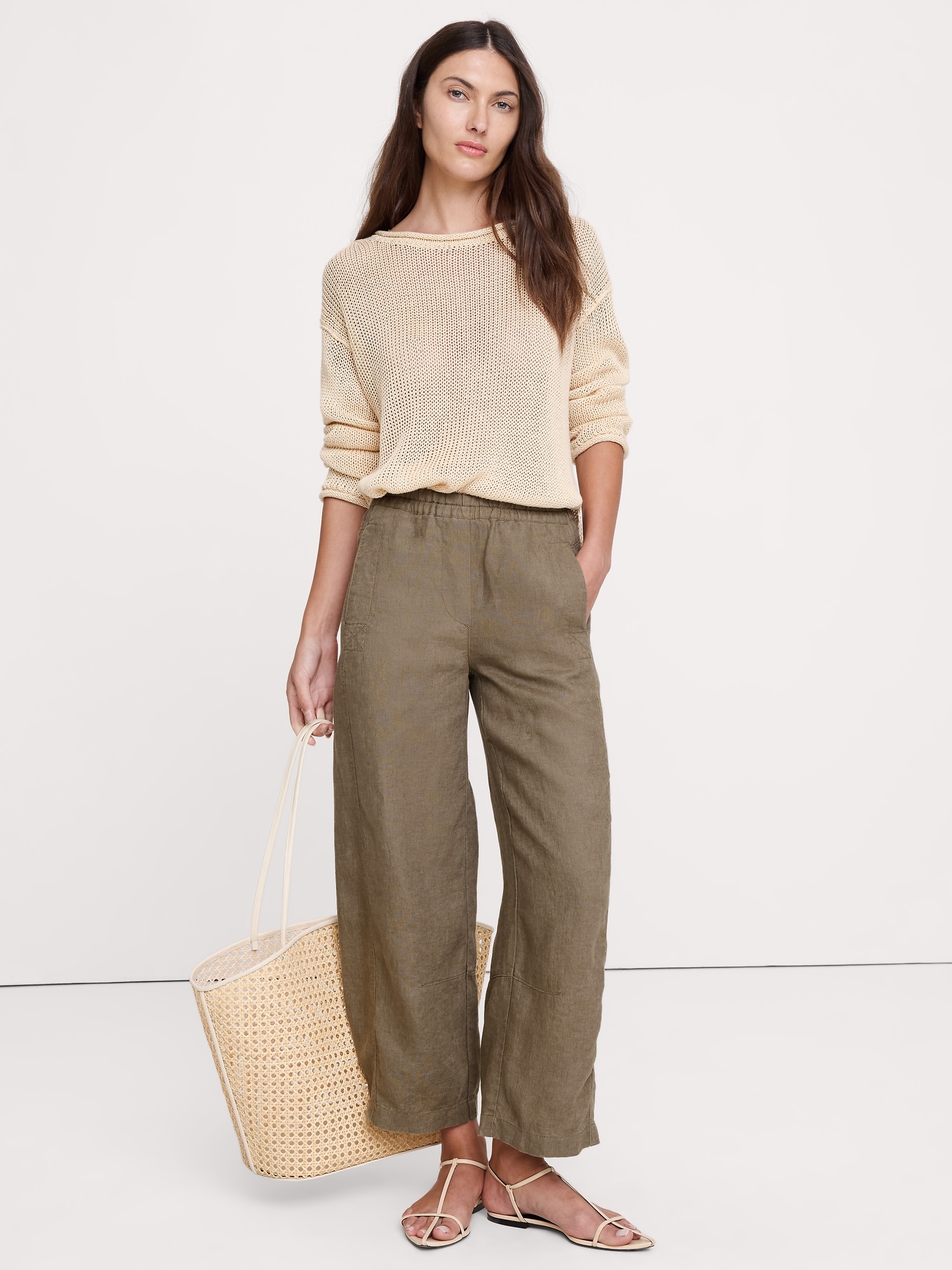 Image number 1 showing, Mid-Rise Relaxed Painter Pull-On Pant in Linen