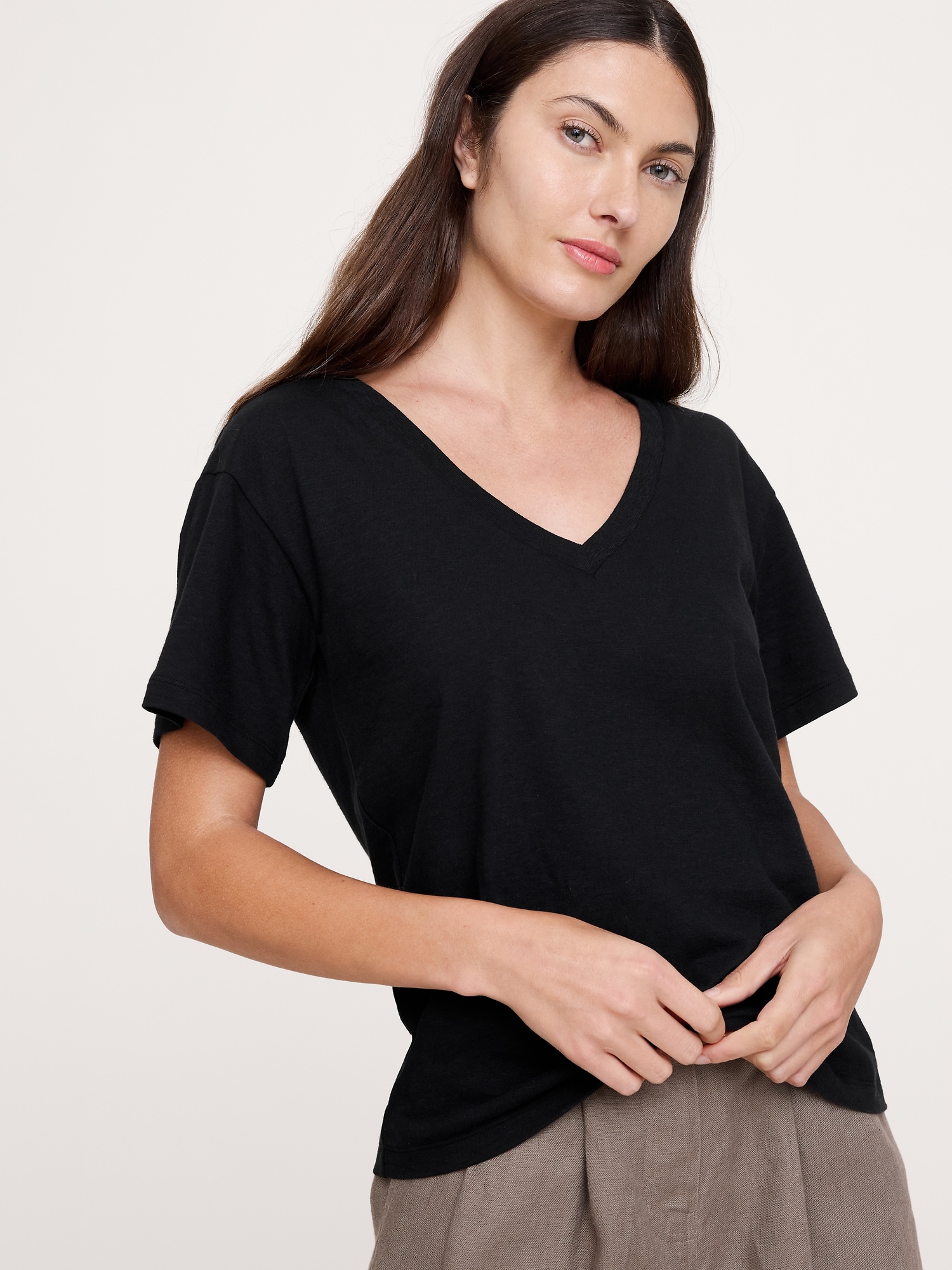 Image number 3 showing, Cotton Slub Boyfriend V-Neck T-Shirt