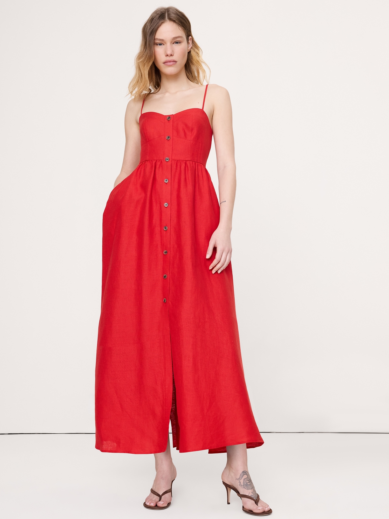 Image number 1 showing, Linen Corset Button-Down Dress