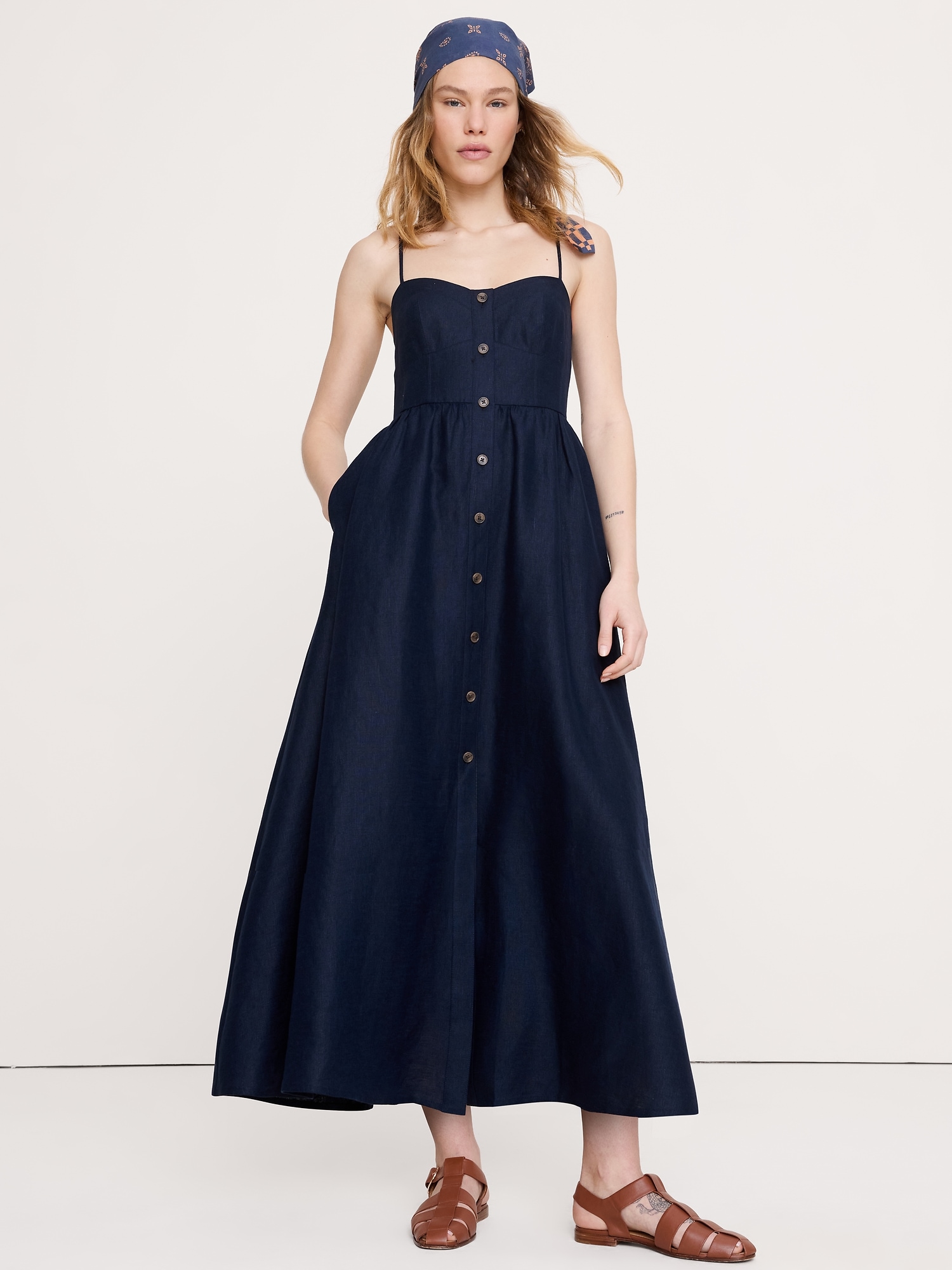 Image number 1 showing, Linen Corset Button-Down Dress