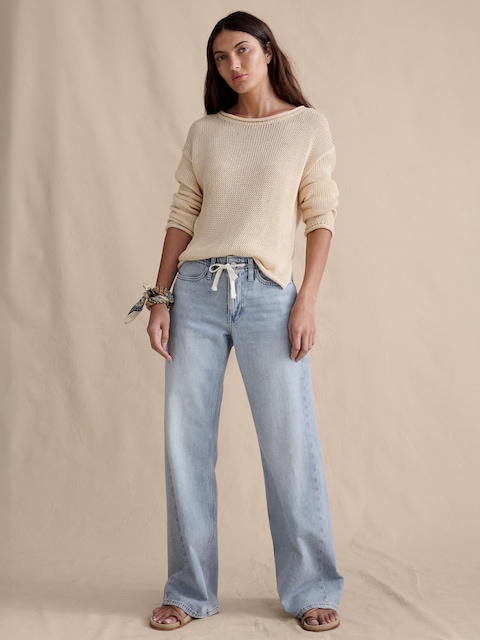 Mid-Rise Wide-Leg Drawstring Jean