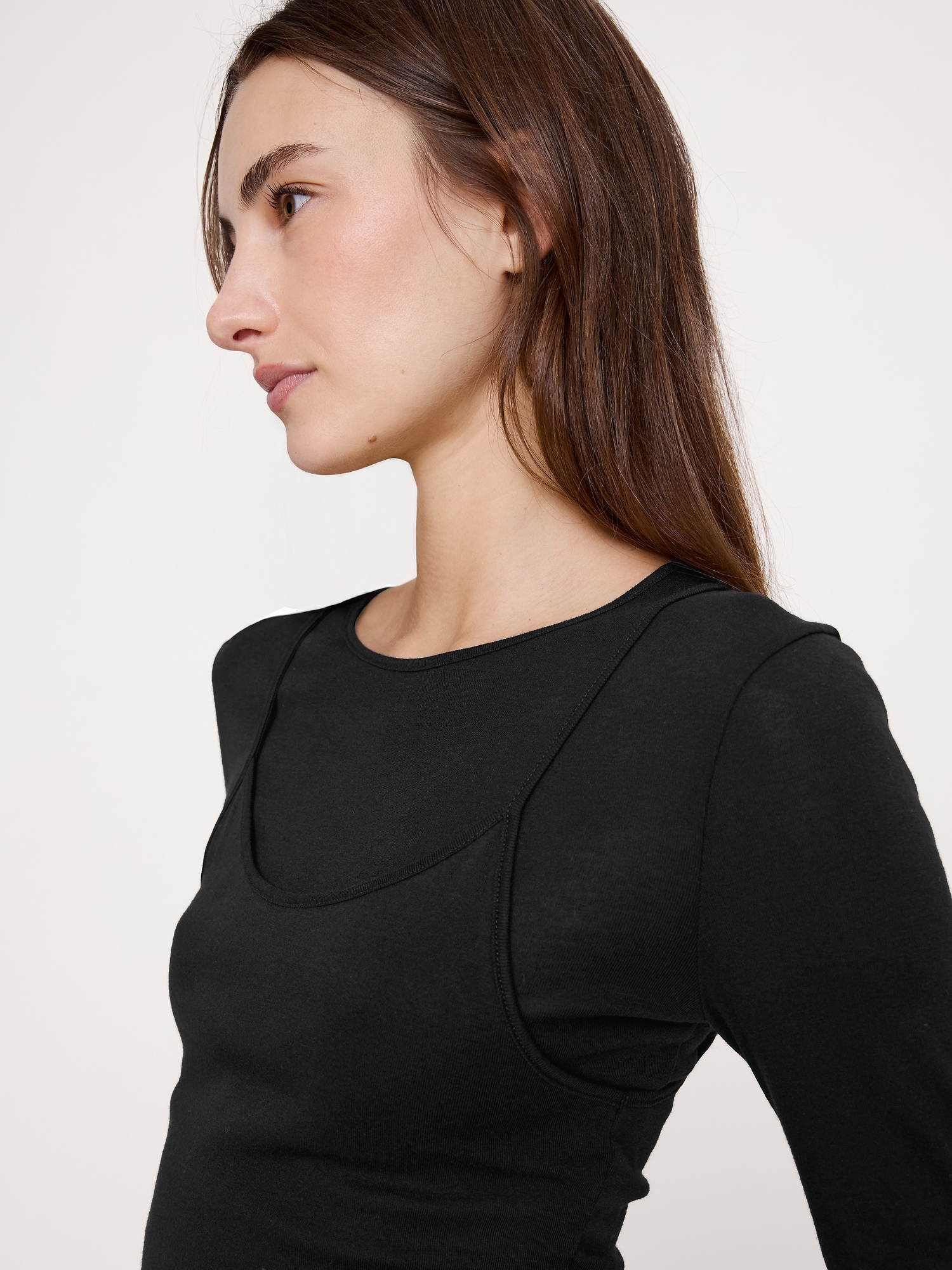 Image number 3 showing, Airy Cotton Layered Long-Sleeve T-Shirt