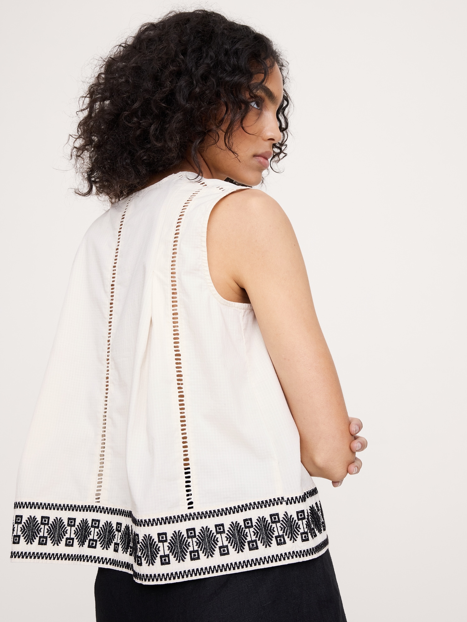 Image number 5 showing, Embroidered Stretch-Cotton Tank