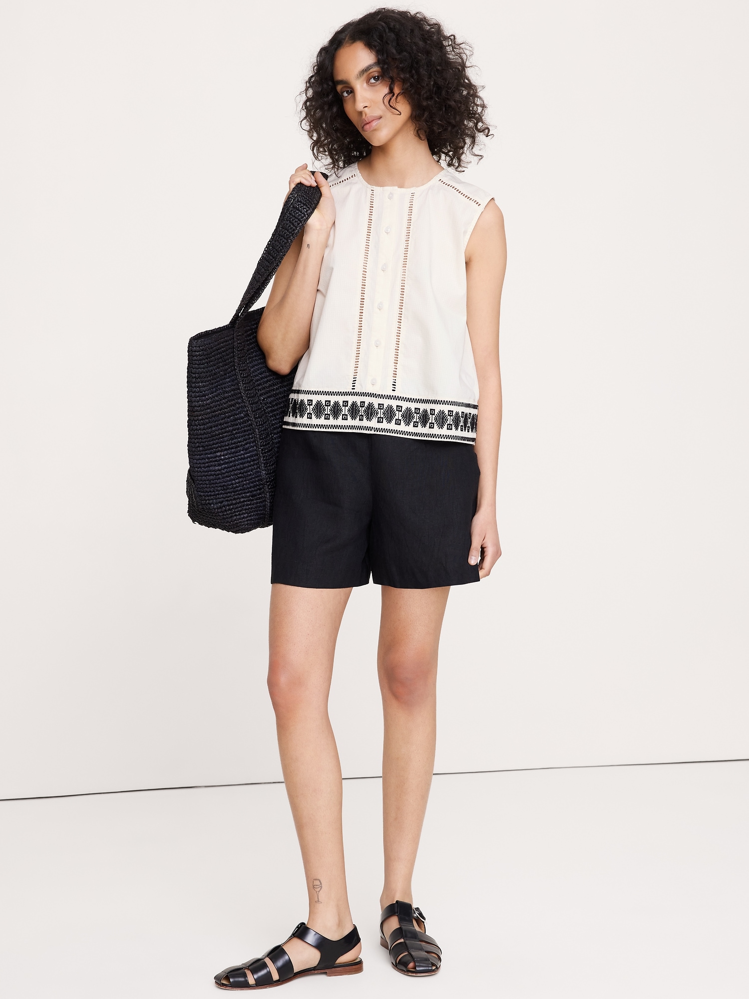 Image number 6 showing, Embroidered Stretch-Cotton Tank