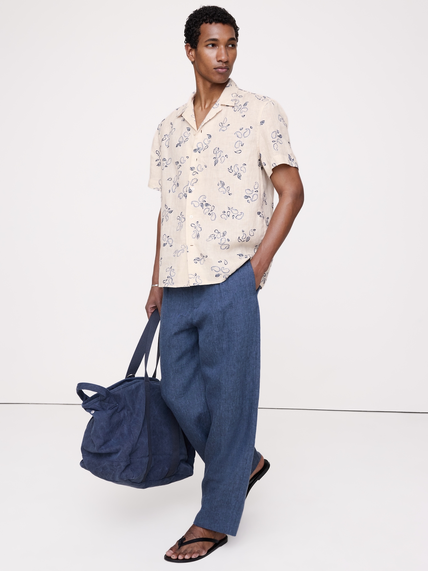 Image number 1 showing, Standard-Fit Embroidered Linen Resort Shirt