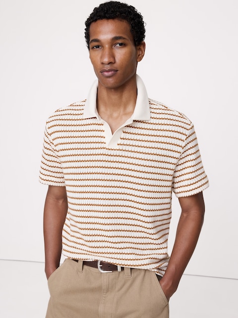 Stripe Johnny-Collar Polo