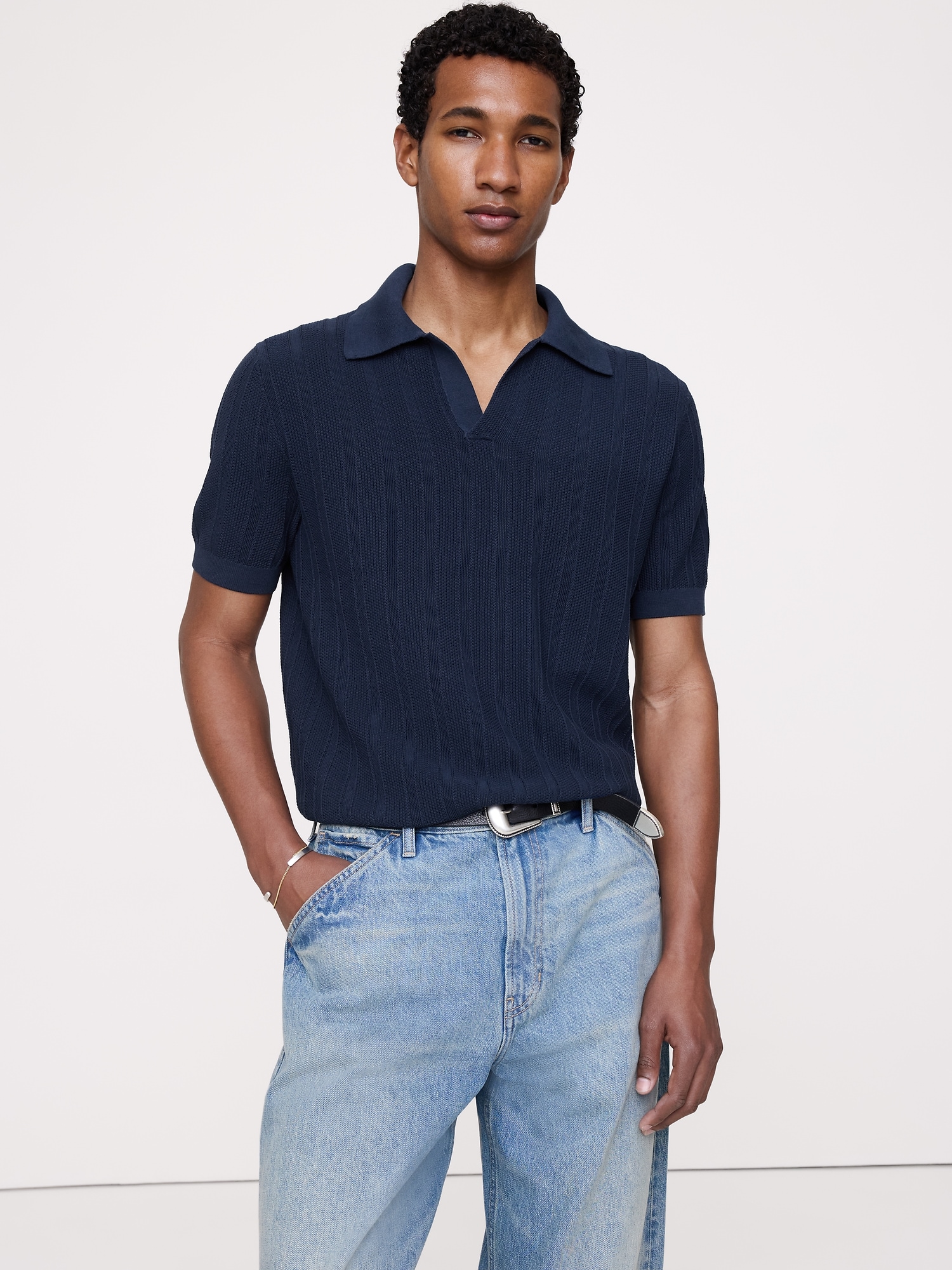 Image number 1 showing, Textured Cotton Stripe Sweater Polo