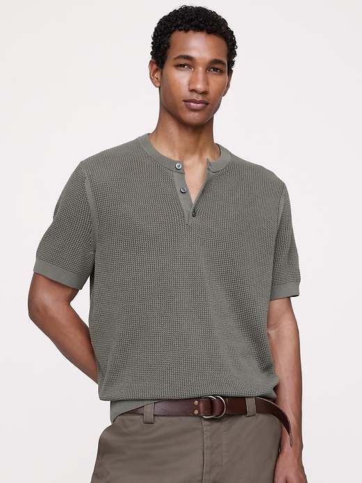 Cotton-Silk Henley T-Shirt | Banana Republic