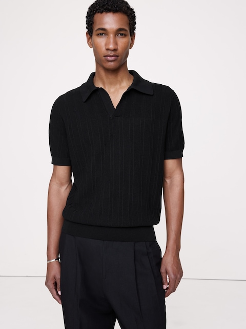 Textured Cotton Stripe Sweater Polo
