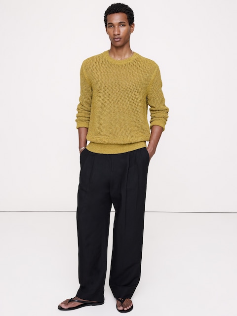 Textured Mesh Crew-Neck Sweater