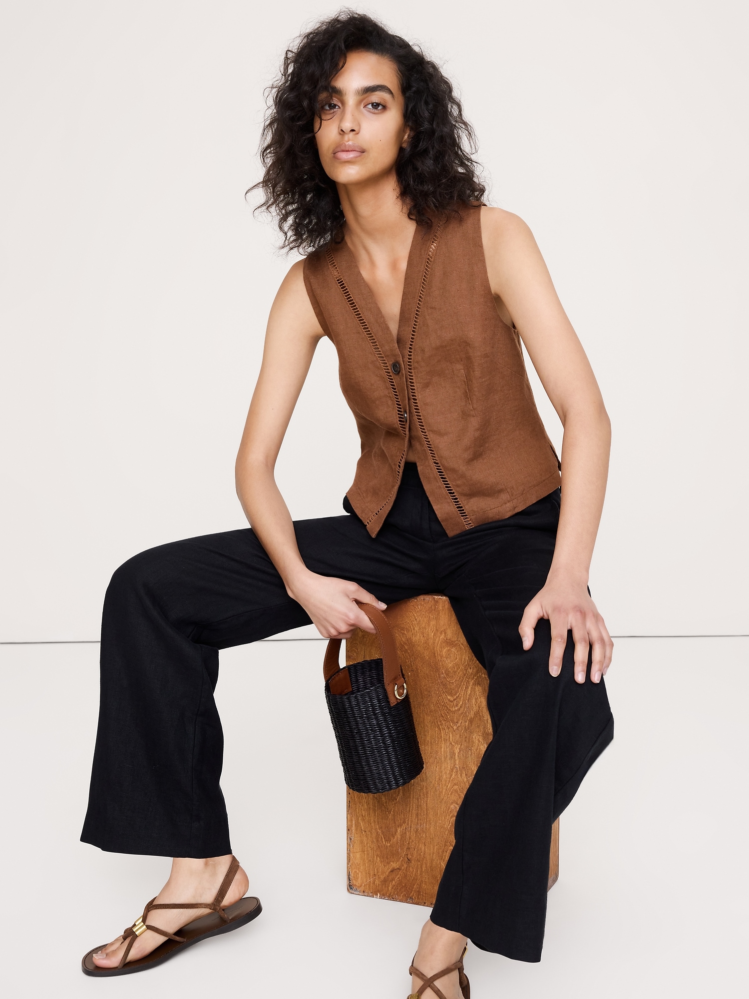 Image number 4 showing, Linen Lace-Trim Vest