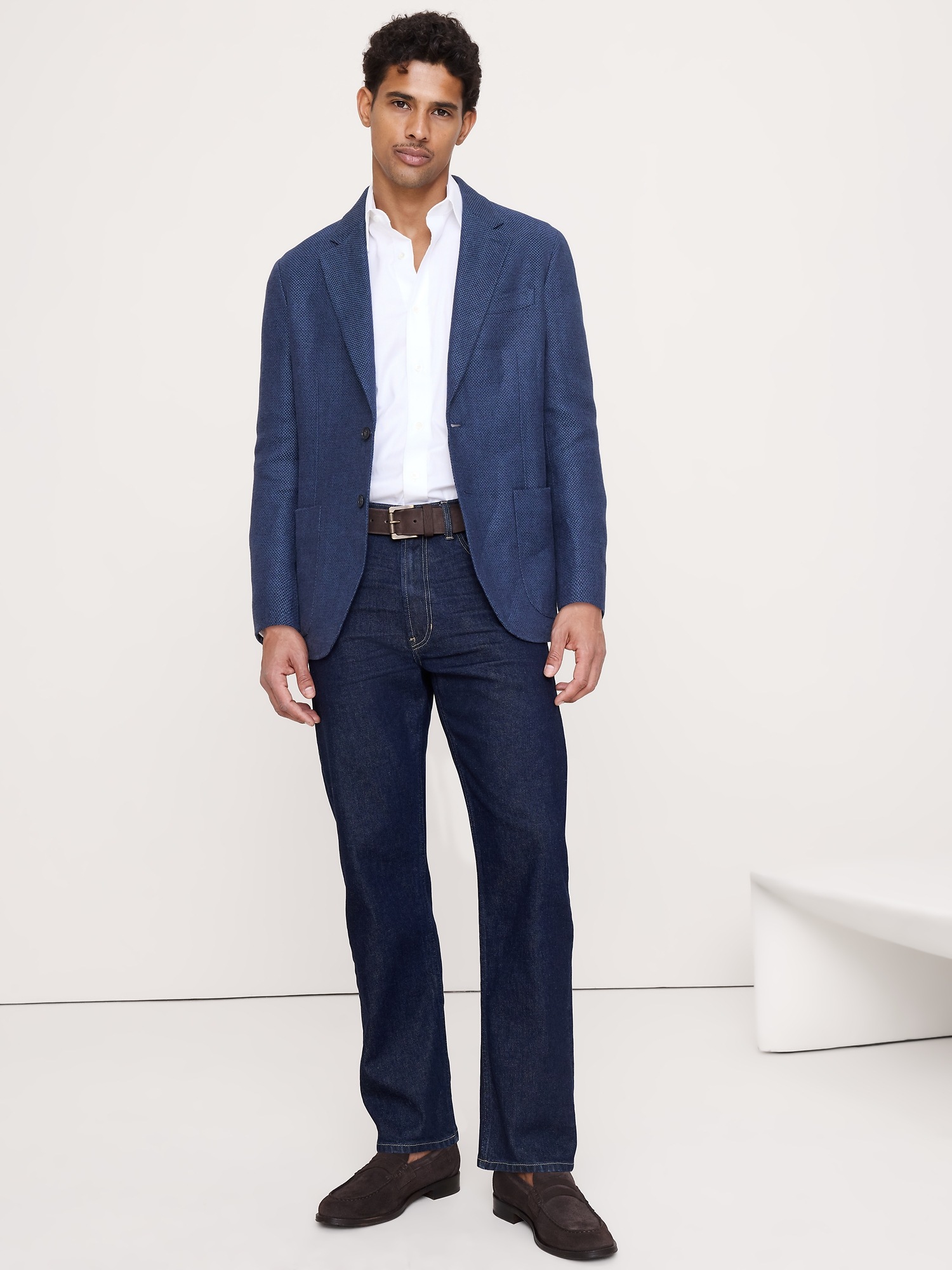 Мужской пиджак Banana Republic Blue Herringbone Linen Sport Coat, цвет: Тёмно-синий — фото 3
