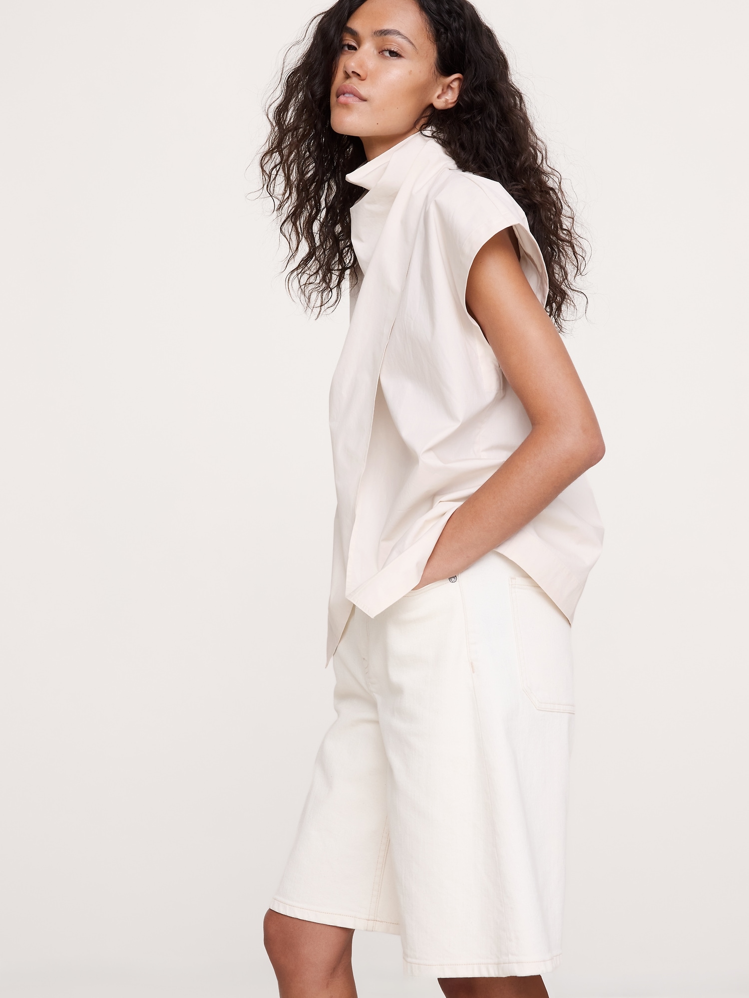 Image number 5 showing, Cotton Poplin Cowl Neck Tunic