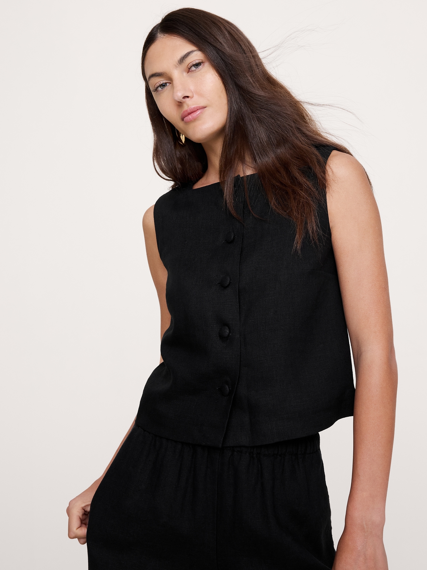 Image number 1 showing, Linen Button-Front Tank