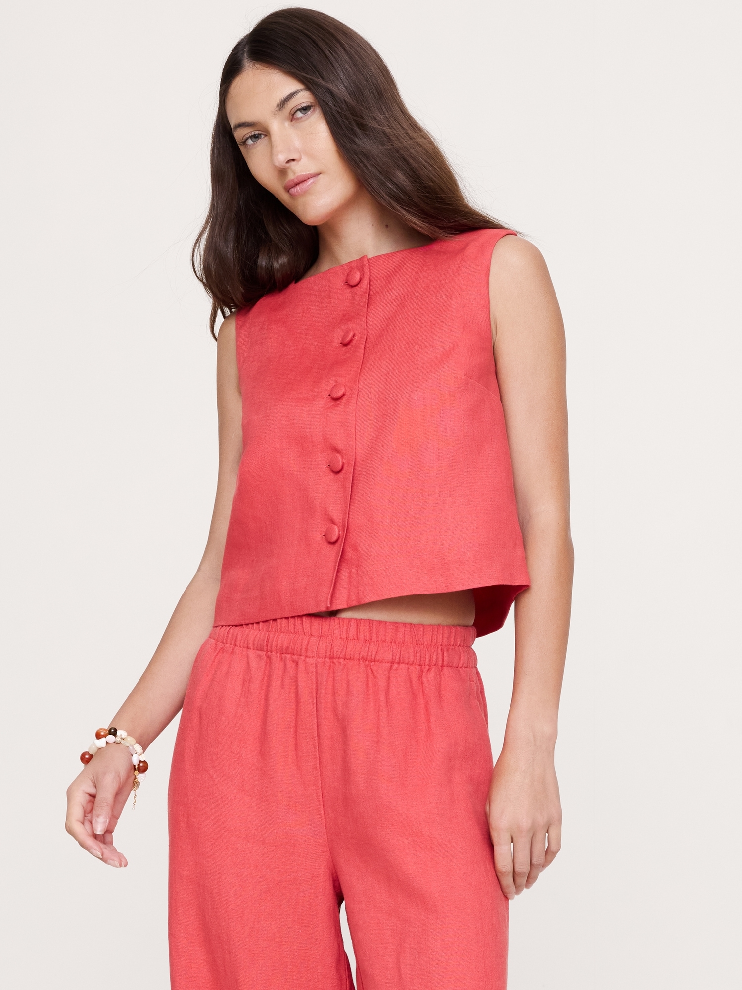 Image number 1 showing, Linen Button-Front Tank