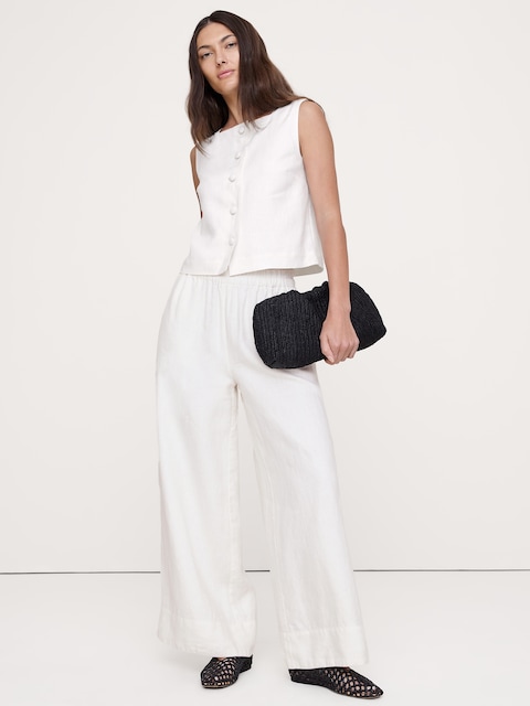 High-Rise Wide-Leg Linen Pull-On Ankle Pant