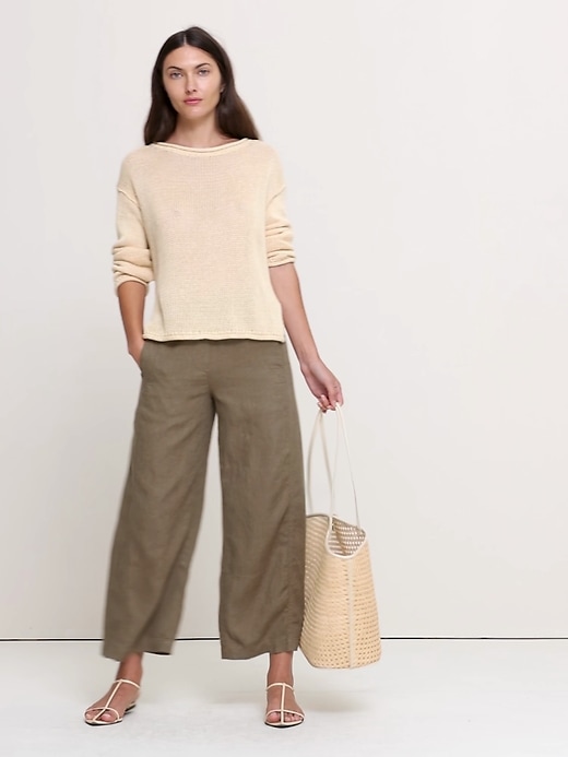 Mid-Rise Relaxed Painter Pull-On Pant in Linen | Banana Republic