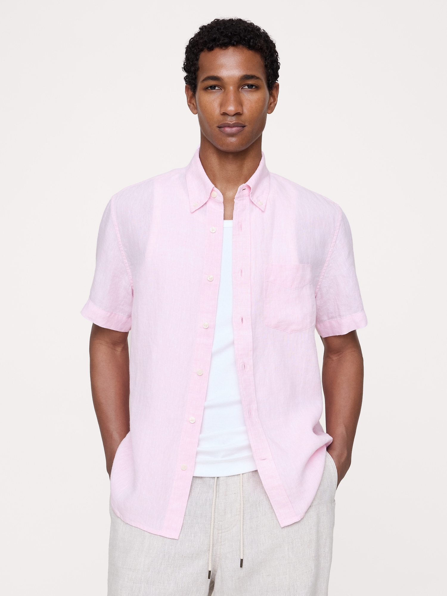 Image number 1 showing, Standard-Fit Linen Short-Sleeve Shirt